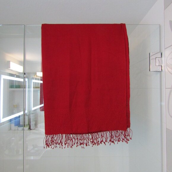 Scarlet Red Armand Diradourian Pashmina & Silk Beaded Scarf w/Fringe--36" X 87" - Picture 1 of 6